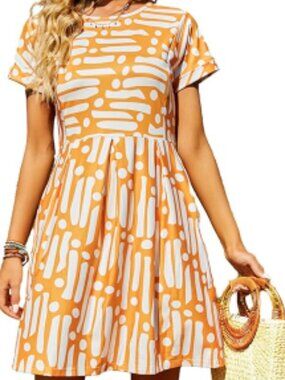 Naggoo Yellow & White Patterned Dress with Pockets Size XL